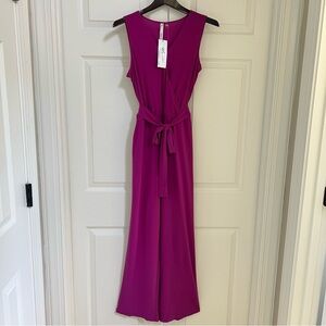 NY Collection Petite Sleeveless Belted Magenta Pink Jumpsuit NWT Size PM